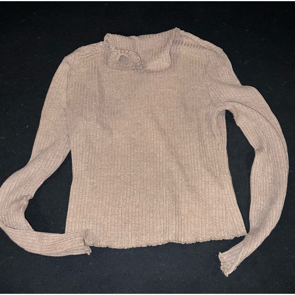 SHEIN tan ribbed long sleeve turtleneck top